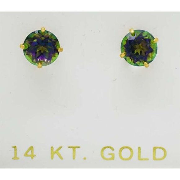 Mystic Topaz 1.36 Cts Stud Earrings 14k Gold
